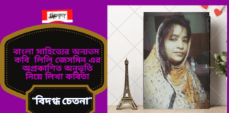 বাংলা সাহিত্যের অন্যতম কবি লিলি জেসমিন এর অপ্রকাশিত অনুভূতি নিয়ে লিখা কবিতা“বিদগ্ধ চেতনা”