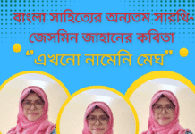 বাংলা সাহিত্যের অন্যতম সারথি-জেসমিন জাহানের কবিতা           ‘’এখনো নামেনি মেঘ’’ জেসমিন জাহানের কবিতা